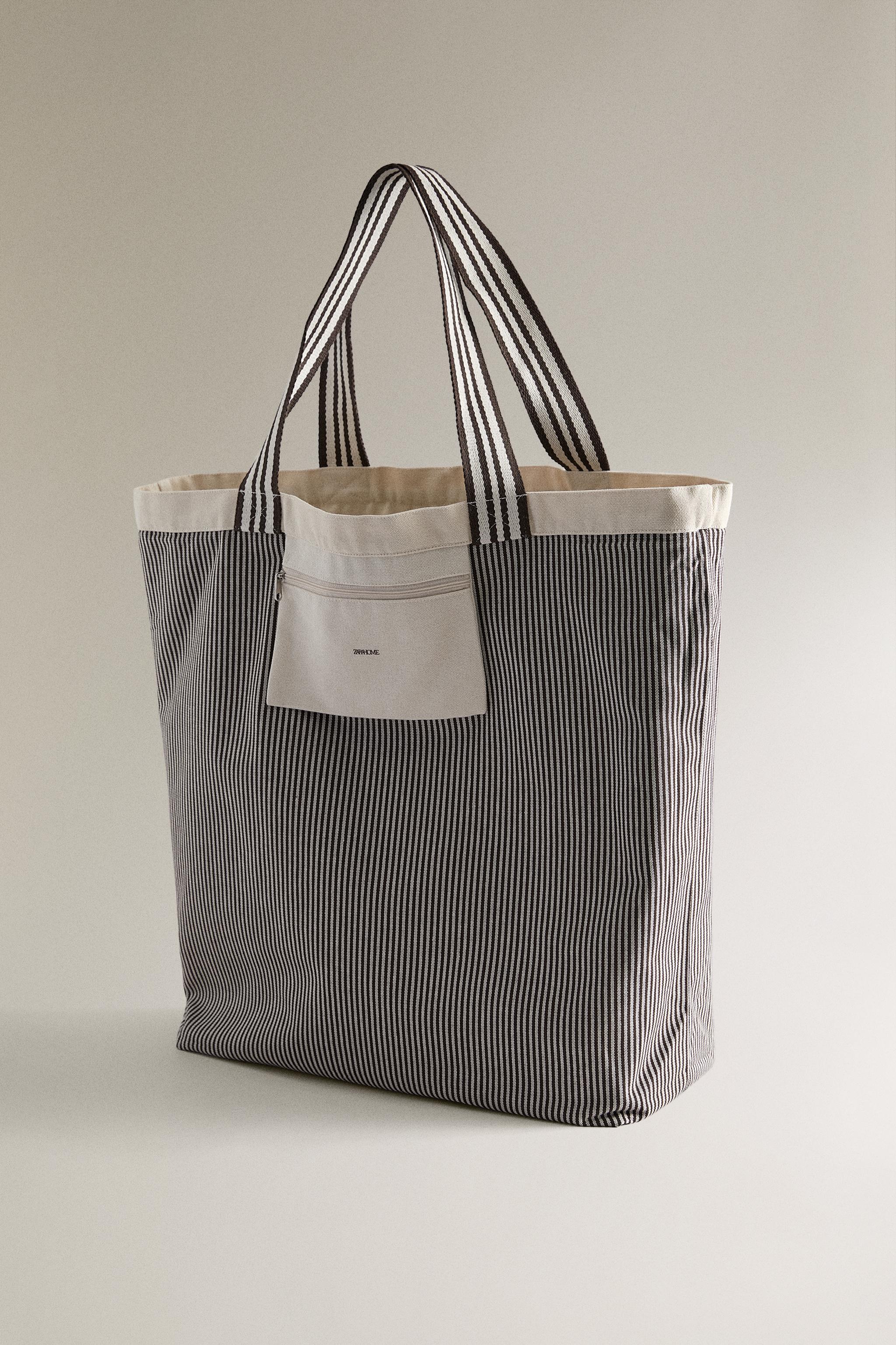 SAC CABAS TISSÉ RÉVERSIBLE RAYURES